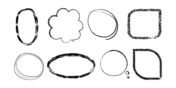crayon drawn text box collection. Hand drawn crayon text box set featuring rectangular and rounded shapes with sketch texture.