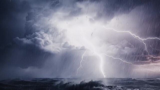 Dramatic Stormy Weather with Lightning and Rain.