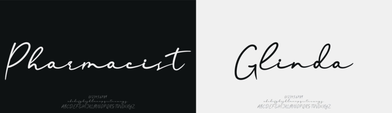 Pharmacist Glinda, Beauty Luxury Script font alphabet logo. Typography beautiful fashion elegant classic letters serif italic fonts decorative wedding vintage retro logos. vector illustration
