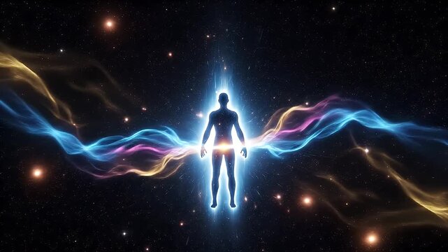 Meditating Man Surrounded by Vibrant Energy.