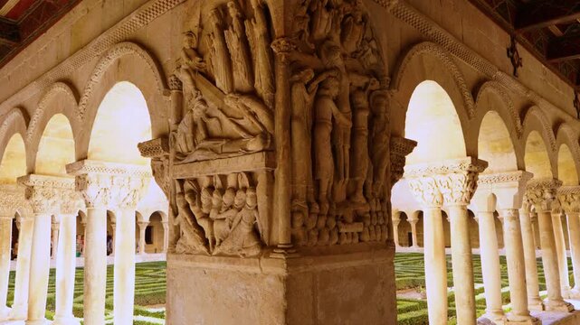 Details of the cloister of the Benedictine abbey of the Monastery of Santo Domingo de Silos. Santo Domingo de Silos, Burgos, Castile and Le&oacute;n, Spain, Europe