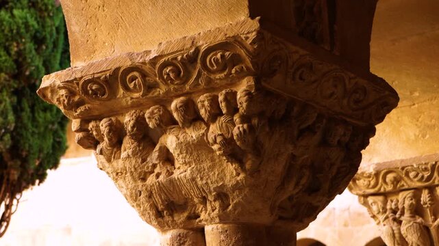 Details of the cloister of the Benedictine abbey of the Monastery of Santo Domingo de Silos. Santo Domingo de Silos, Burgos, Castile and Le&oacute;n, Spain, Europe