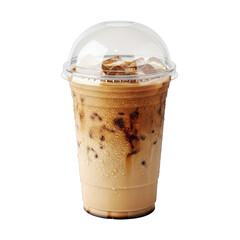 Iced coffee with clear lid isolated on transparent background