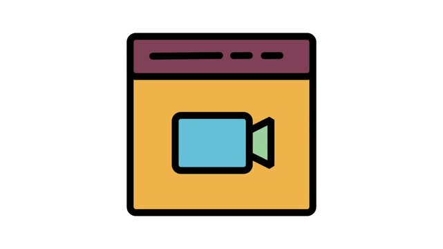 Browser Video Player Animated Icon. Animated web browser window featuring a video camera icon for online streaming and web-based communication.