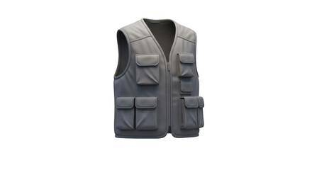 Grey Utility Vest With Multiple Pockets Isolated On Black