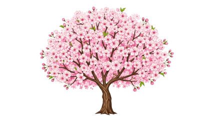 Illustration of a full pink cherry blossom tree in bloom