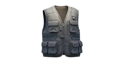 Grey Utility Vest With Multiple Pockets On Black Background