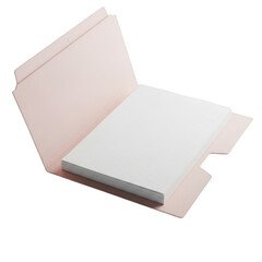 Open pink folder with paper isolated on transparent background