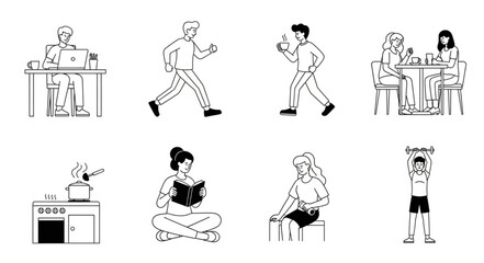 Obraz premium Collection of diverse people engaged in various daily activities and hobbies.