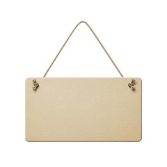 Blank wooden sign hanging on rope isolated on transparent background