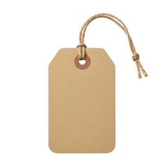 Simple brown paper tag with string isolated on transparent background