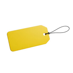 Bright yellow tag with string attachment isolated on transparent background