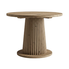 Rustic wooden round table with fluted base isolated on transparent background