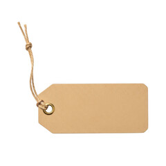 Simple brown paper tag with string isolated on transparent background