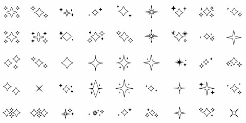 Numerous delicate black star and sparkle shapes scattered on a white background