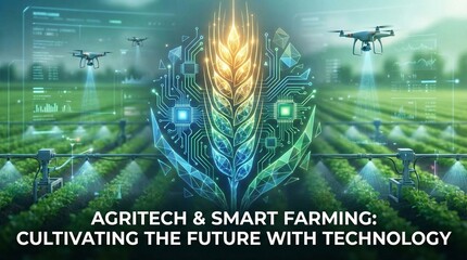 Stylized Wheat Stalk Composed of Microchips and Polygons Futuristic AgriTech Banner 3D Render