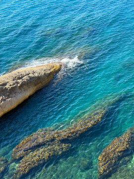 Aerial view on Adriatic sea and coastal rocks.