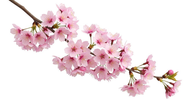 Pink cherry blossom branch with buds and flowers