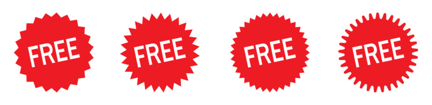 Free Offer Label and Red Free Stamp Sticker for Promotion and Marketing Design