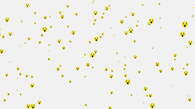 Facebook wow icon reaction animation on white background. Social wow icons floating from the bottom like particles. Live streaming- Thousands of wow icons are flying into the sky like smoke.