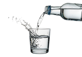 Pouring clear liquid from bottle into glass