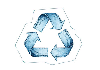 Blue recycling symbol on white background