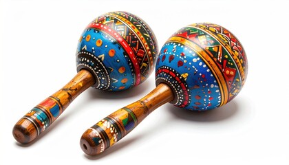 Colorful Hand-Painted Maracas on White Background for Musical Fun.