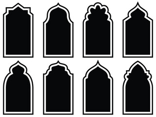 Islamic Arch Window and Door Shapes Set, Arabic Arabesque Frame Templates, Mosque Gate Arabic Frame, Ramadan Kareem Vector Illustration