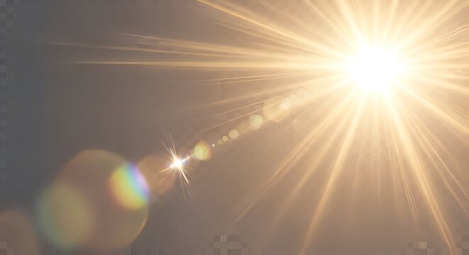 bright sun flare, lens effect, sunlight, golden hour, sky background