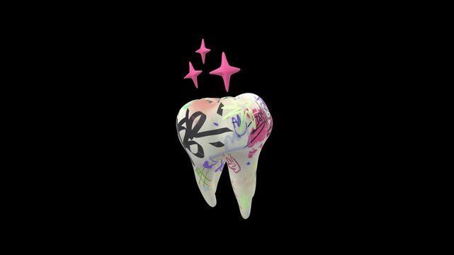 3D Graffiti Style Tooth Rotation on Neutral Background, Modern Dental Concept, 4K Animation.