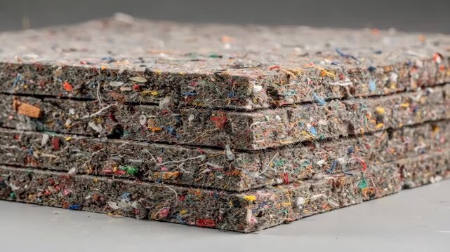 Industrial recycled felt padding sheets captured in a medium shot emphasizing ecofriendly materials and rugged texture perfect for sustainable cushioning applications.