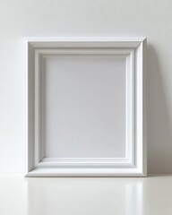 Empty White Picture Frame Mockup on White Wall and Surface mockup wall surface empty frame template