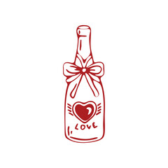Romantic Wine Bottle Doodles in Red Tones