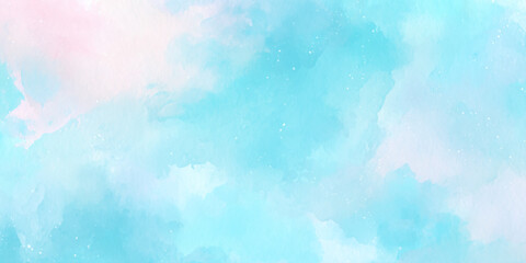 Dreamy blue watercolor background with soft pastel gradient with delicate white speckles resembling stars or sea foam, perfect for wedding invitations.