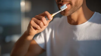 Ingelijste posters Tandarts A fun scene of applying toothpaste on brush captures the everyday ritual of preparing for the day ahead, reminding viewers that proper dental care is crucial for achieving a confident smile and  © Tania