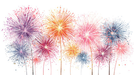 Colorful fireworks celebration explosion festive holiday event sparkling night sky party anniversary abstract illustration isolated cutout on white background