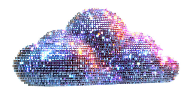 Digital cloud computing concept futuristic data storage network technology abstract cyber security internet infrastructure 3d illustration isolated cutout on white background