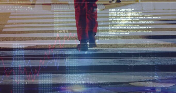 Animation of data processing over caucasian legs