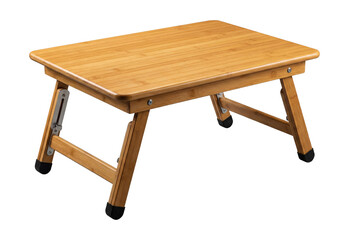 Fototapeta premium Portable bamboo garden table with foldable legs.