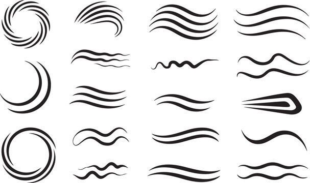 Abstract Black Wave Swoosh Elements, Art & Illustration
