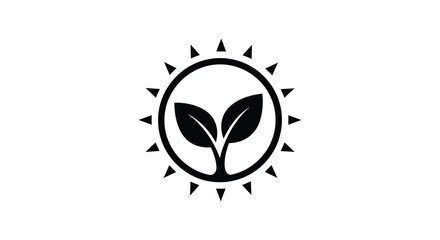 Black sunburst design encircles a sprouting leaf a striking silhouette © Rina