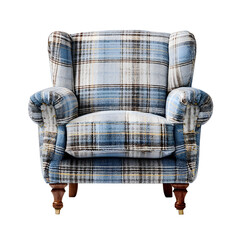 Front view of Country Style Plaid Armchair in a isolated on a white transparent background