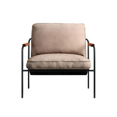 Front view of Minimalist Steel Frame Armchair in a isolated on a white transparent background