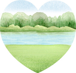 Watercolor hand drawn couple on a bike valentines day