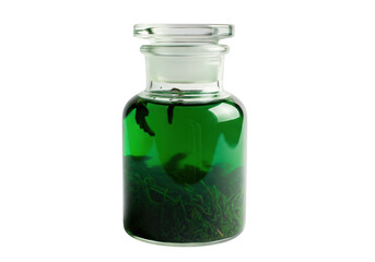 Vibrant green herbal extract in a clear glass bottle