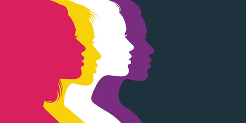 Multicolored silhouettes of faces in profile © Helal