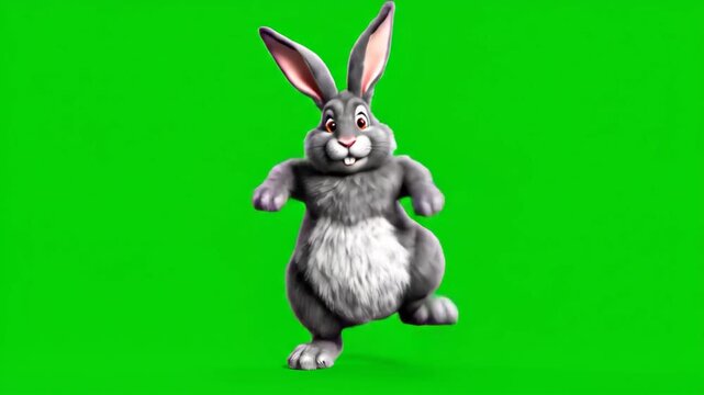 Cartoon easter bunny character running animation on green screen background for festive spring holiday projects
