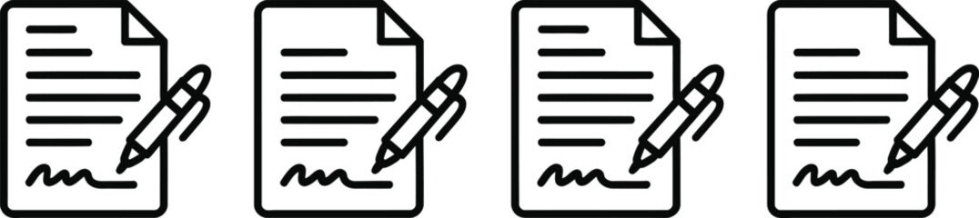 Set of document icons with pens in black white style, stylish modern office paperwork illustration collection