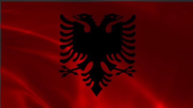 Albania Flag. Seamless Looping Animation. Albania flag waving in the wind.