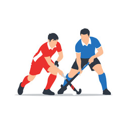 Fototapeta premium Field Hockey Players Competing with Sticks and Ball on White Background